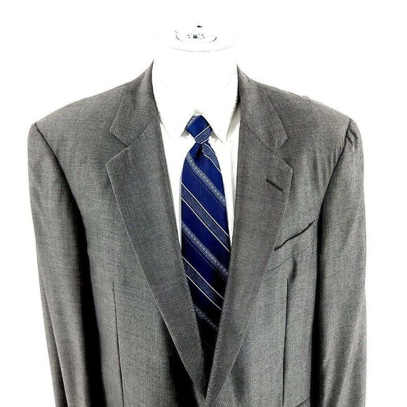 Hickey Freeman Neiman Marcus‎ Wool 2 Button Gray Herringbone Blazer 42L Andrew - Picture 1 of 13